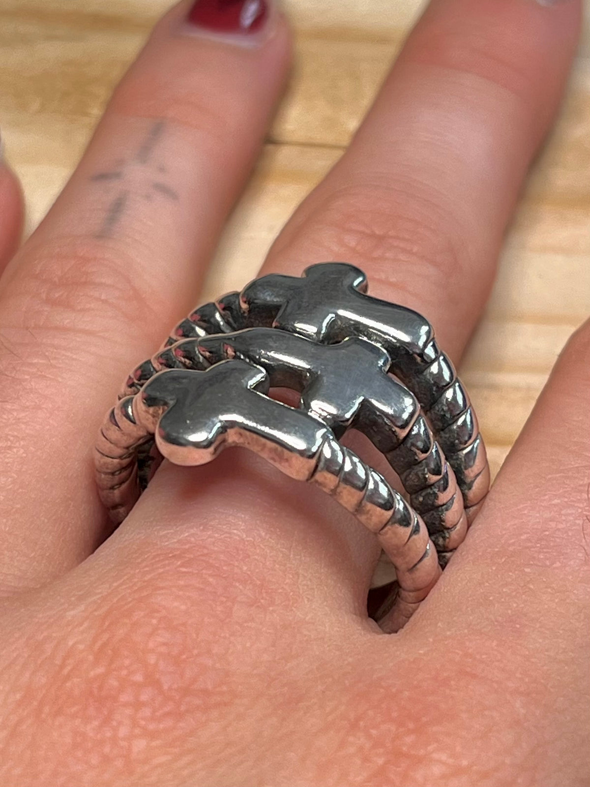Chunky Multi Cross 925 Sterling Silver Size V1/2 Ring