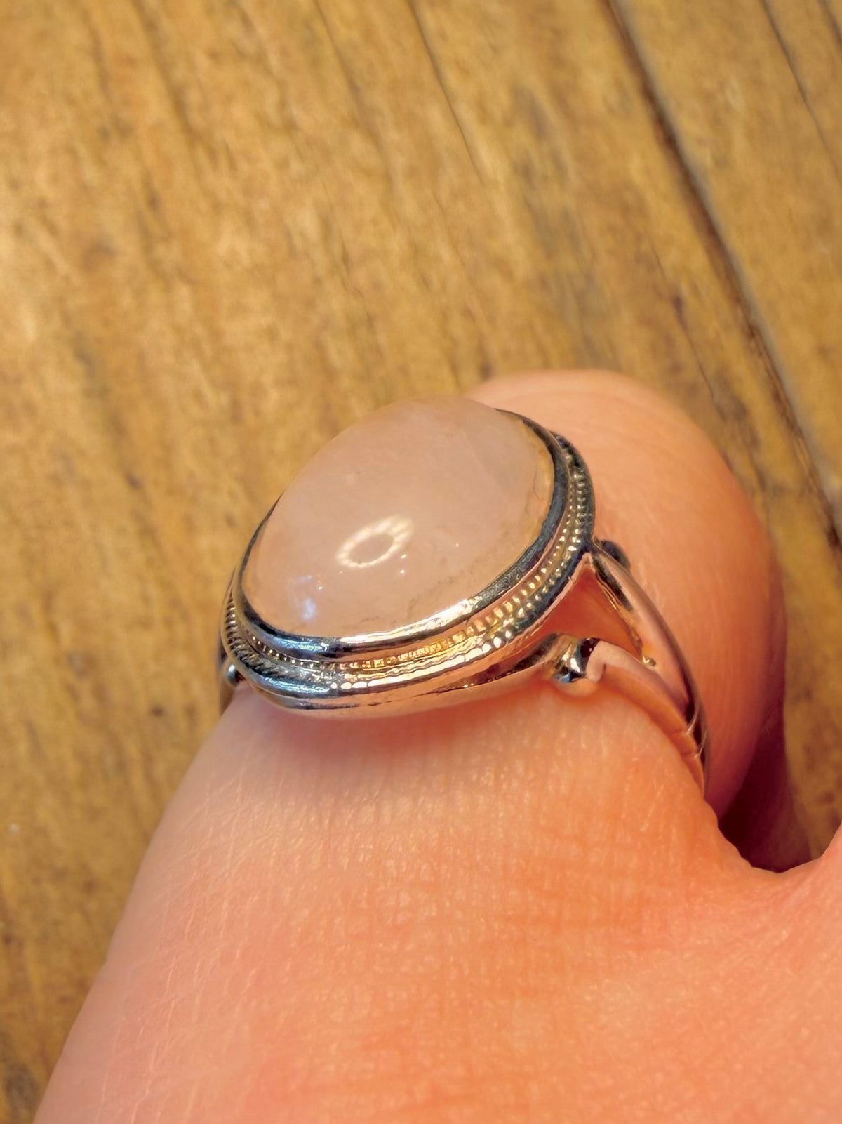 Oval Rose Quarts 925 Sterling Silver Size L1/2 Ring