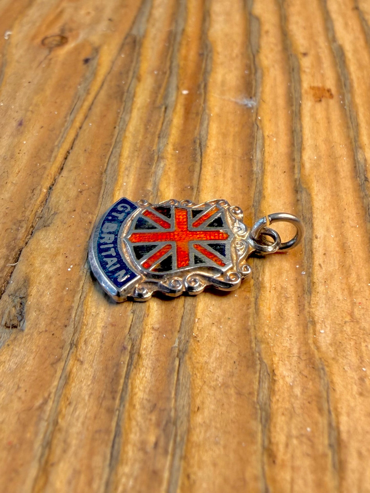Great Britain Shield Enamel Charm 925 Sterling Silver Pendant