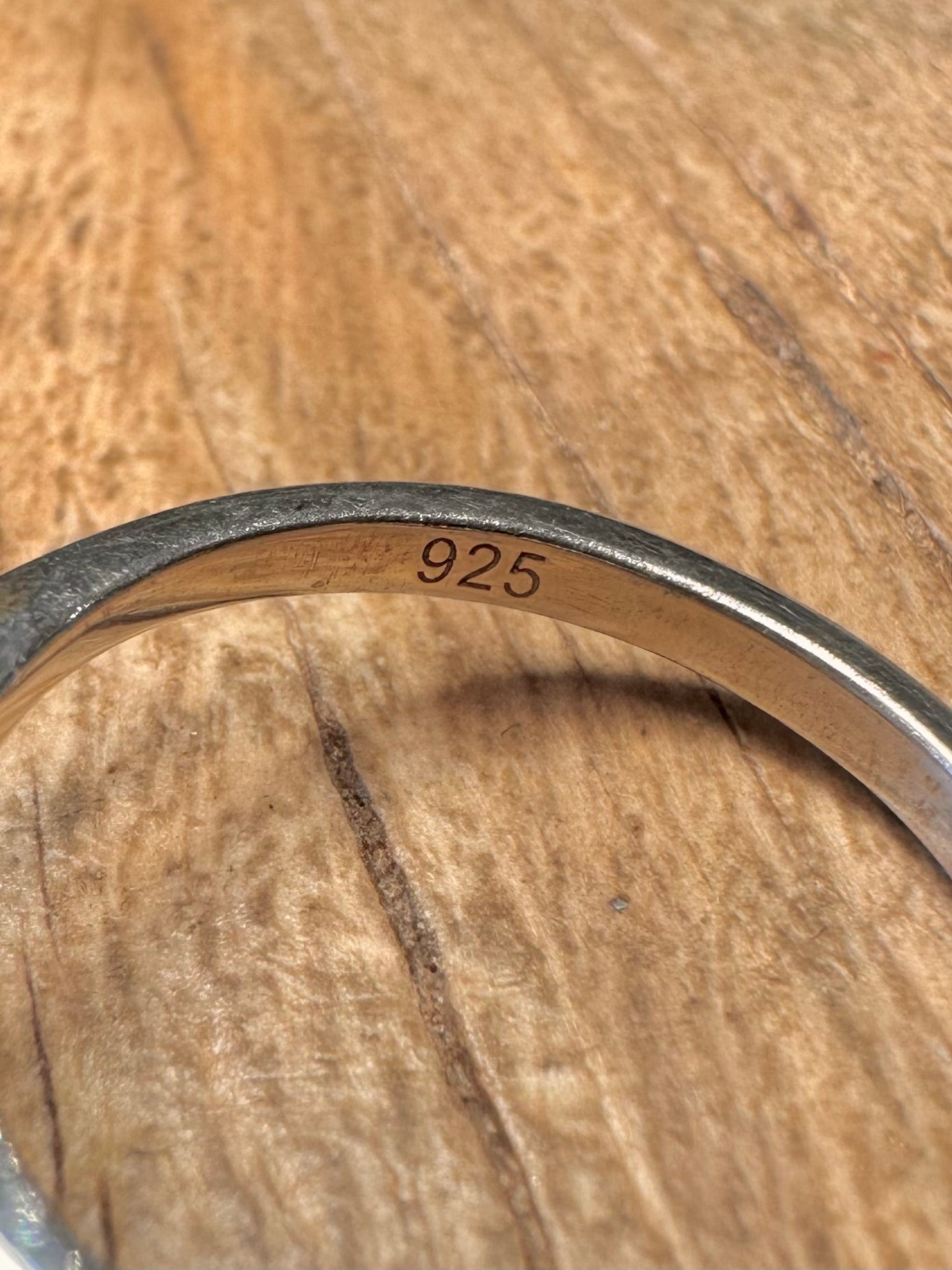 Vintage Moonstone and White CZ 925 Sterling Silver Size S Ring