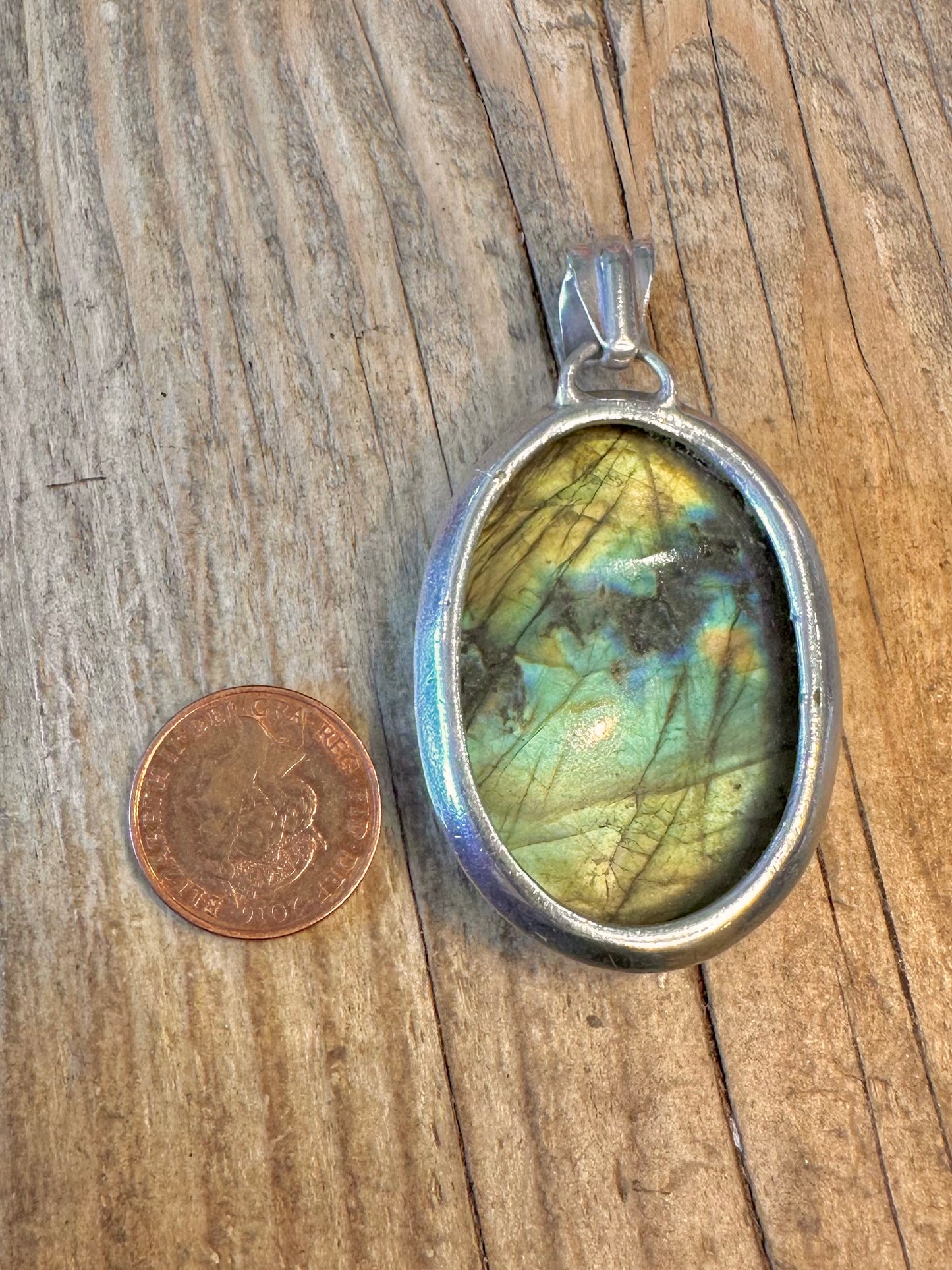 Großer Labradorit Oval 925 Sterling Silber Anhänger