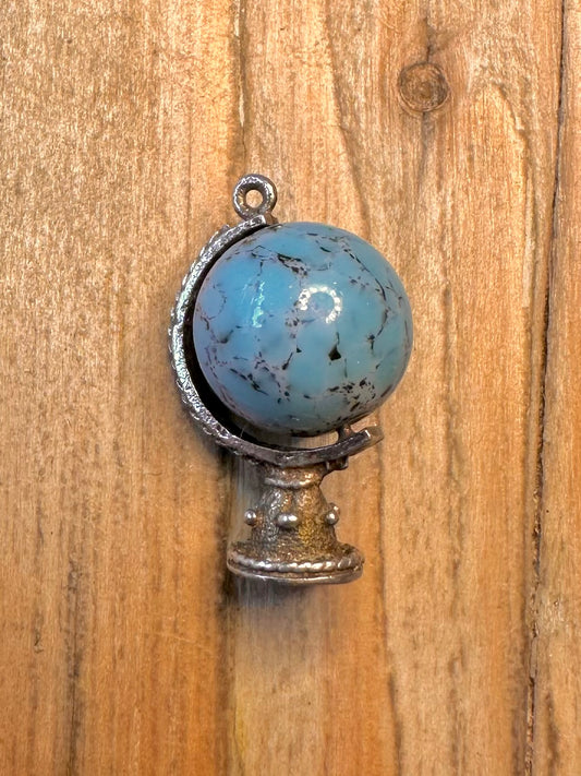 Vintage Blue Ball Globe 925 Sterling Silver Charm Pendant