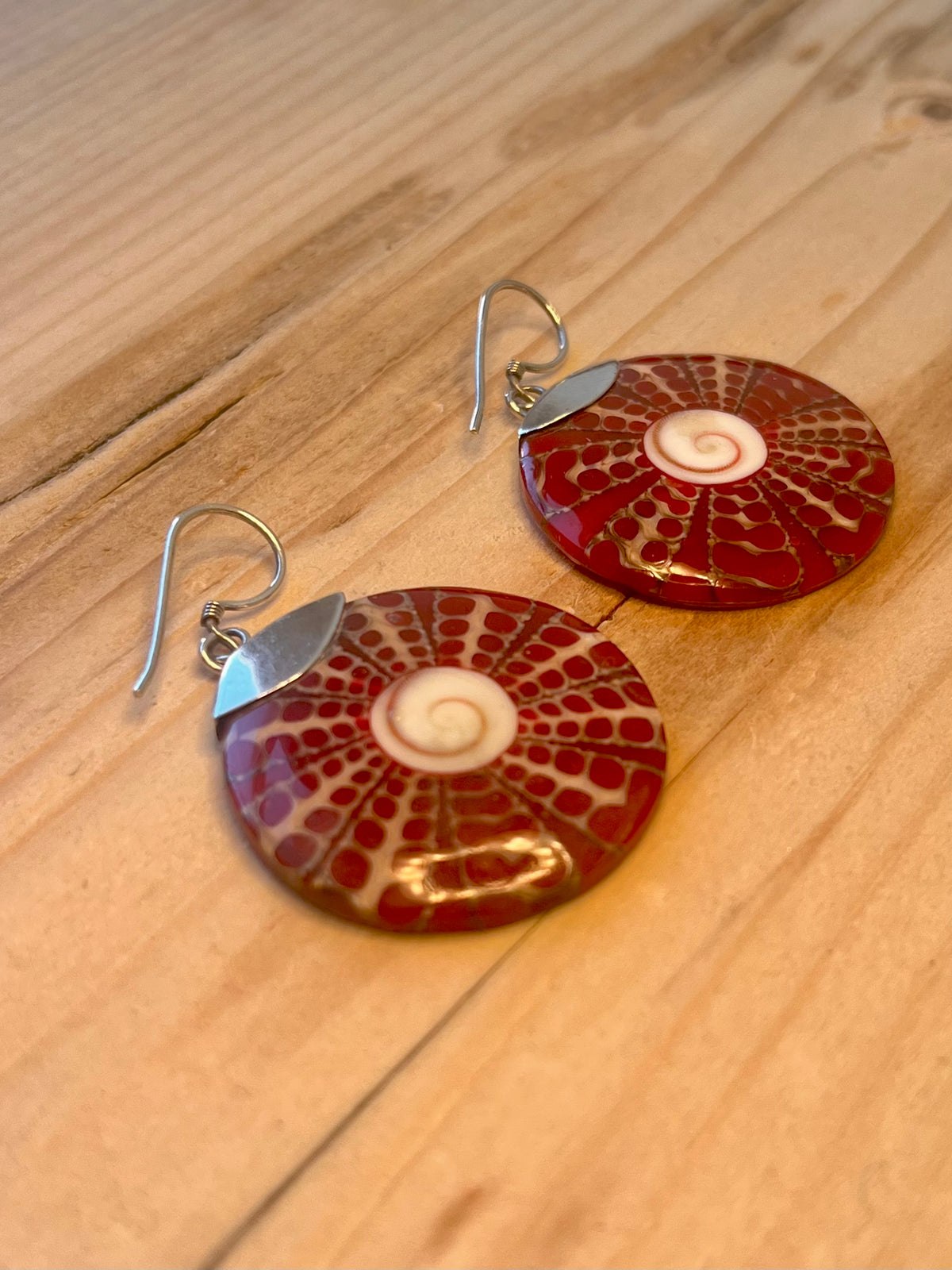 Circle Spotty Shell 925 Sterling Silver Drop Earrings