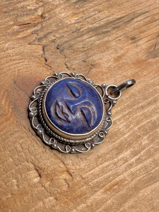 Lapis Lazuli Moon Face Ornate 925 Sterling Silver Pendant