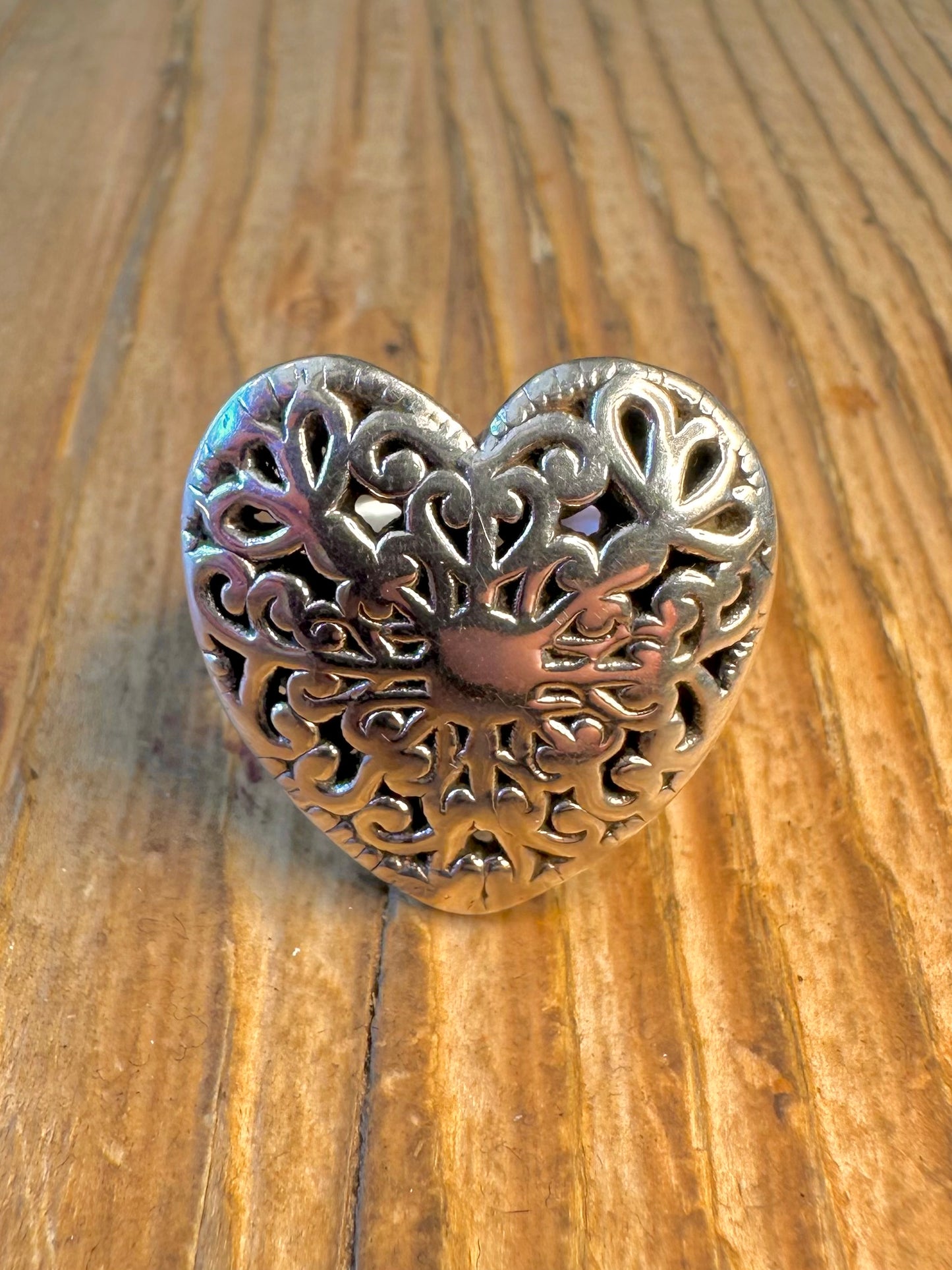 Heart Filigree 925 Sterling Silver Size R1/2 Ring