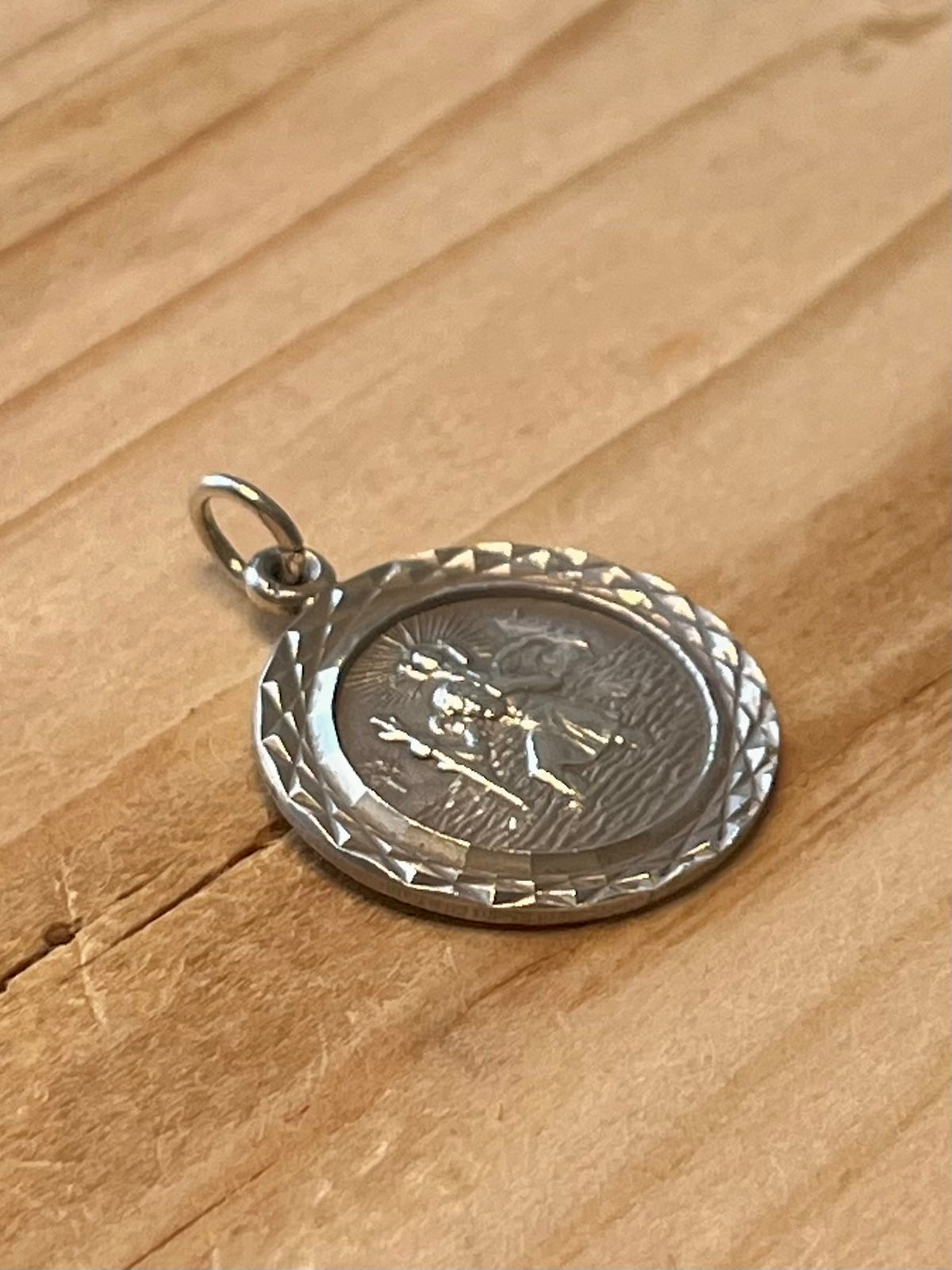 St Christopher Textured Border 925 Sterling Silver Pendant