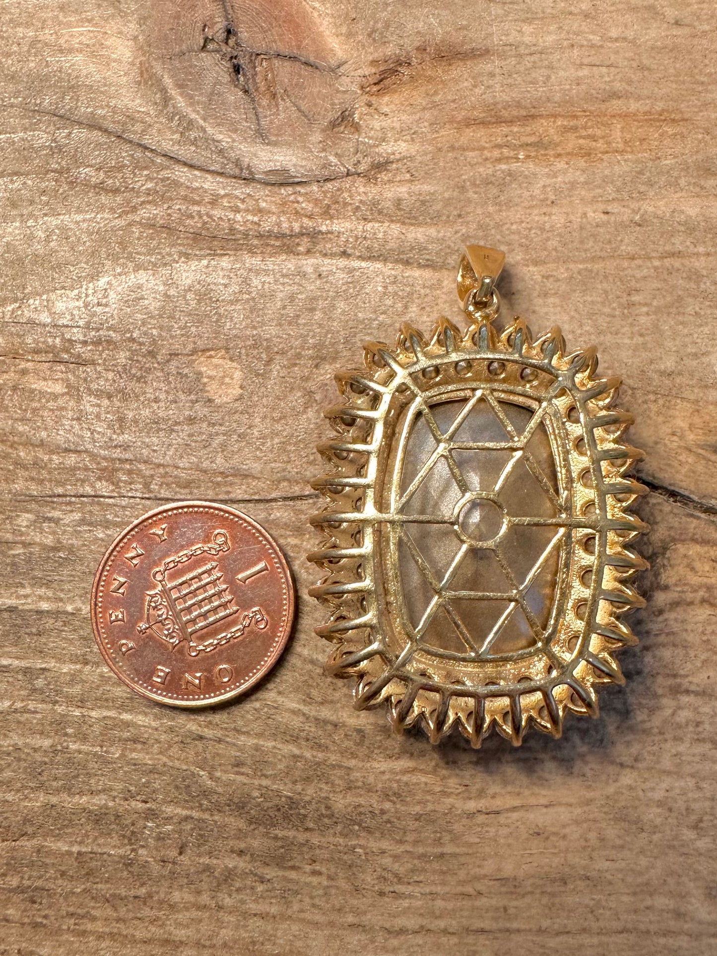Modern Large Iridescent Stone Gold on 925 Silver Pendant