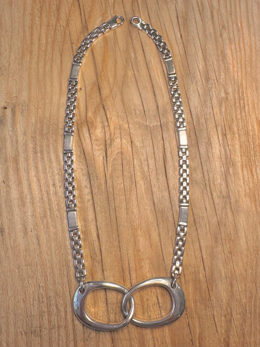 Abstract Bar Link Double Oval 925 Sterling Silver 17 inch Necklace