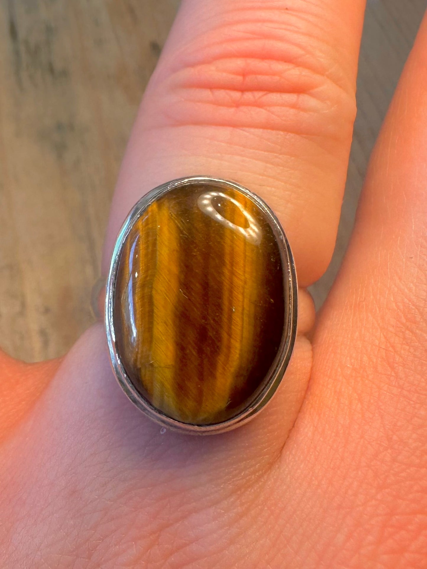 Tigers Eye Oval 925 Sterling Silver Size Q Ring