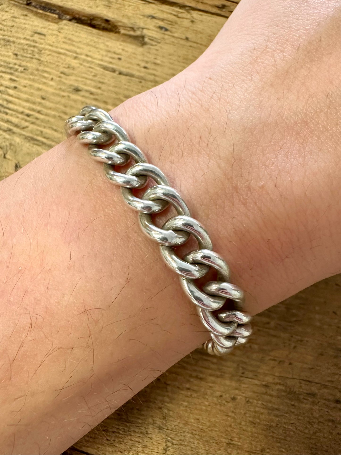 Vintage Graduated Curb Chain 925 Silver Bracelet