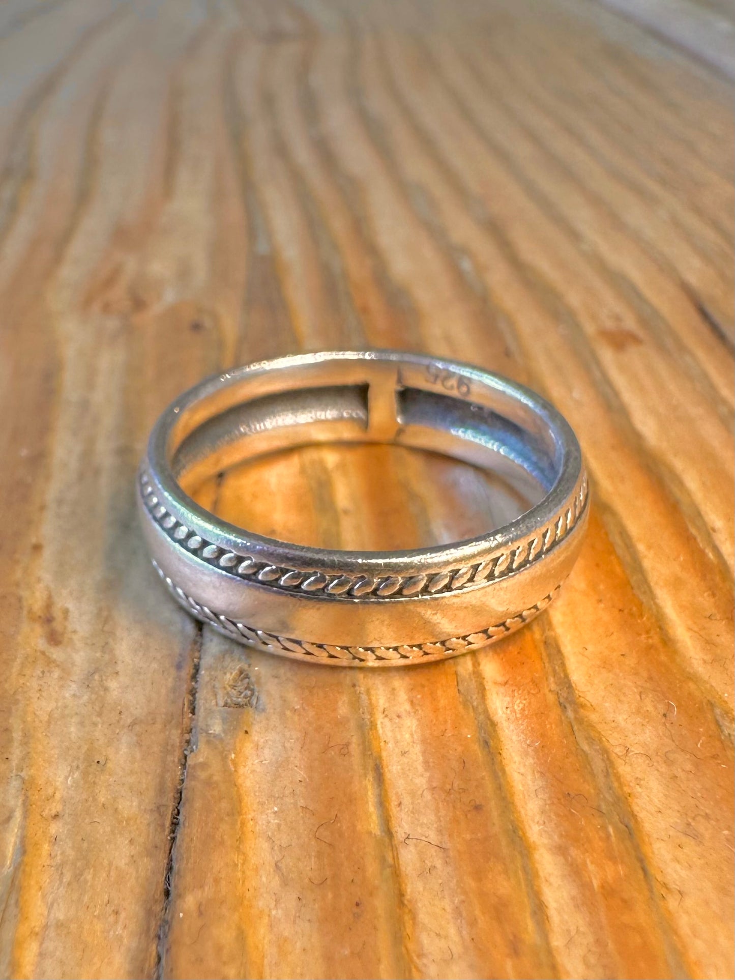 Band Twisted Rope Edge 925 Sterling Silver Size Q Ring