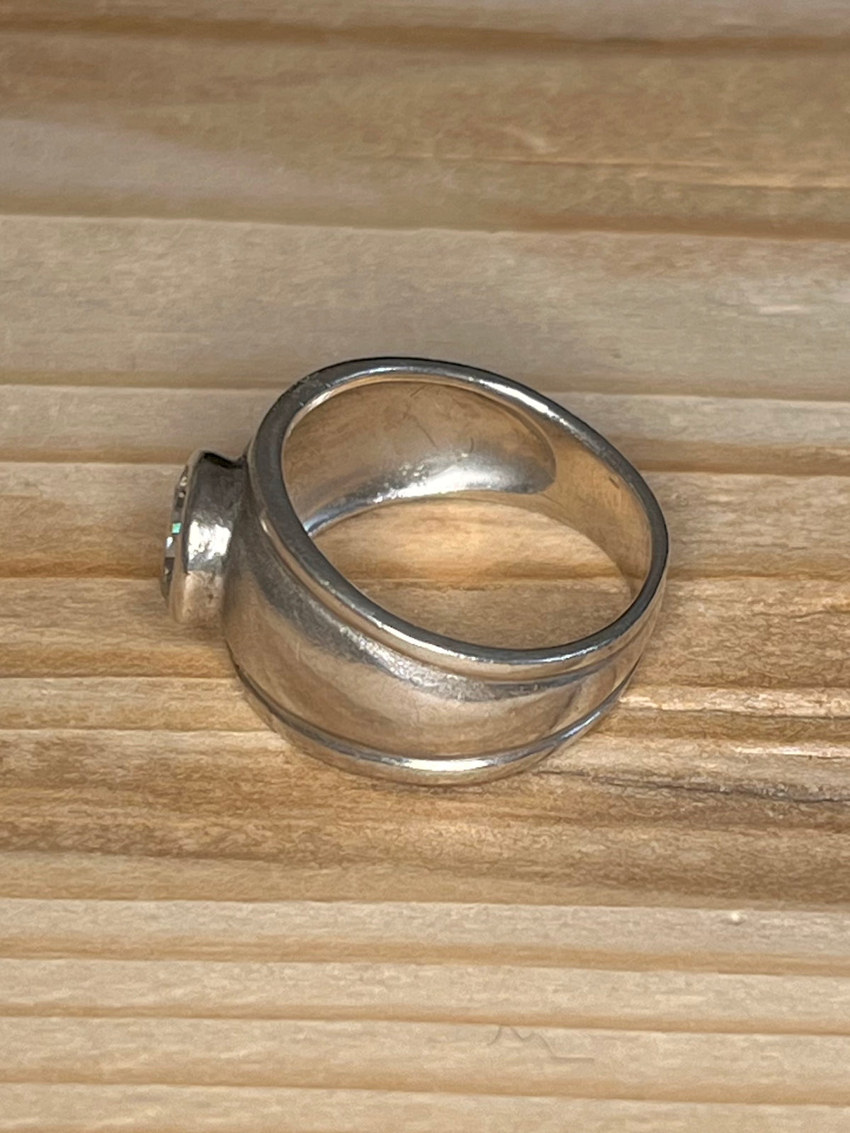 Cubic Zirconia Thick Band 925 Sterling Silver Size P Ring