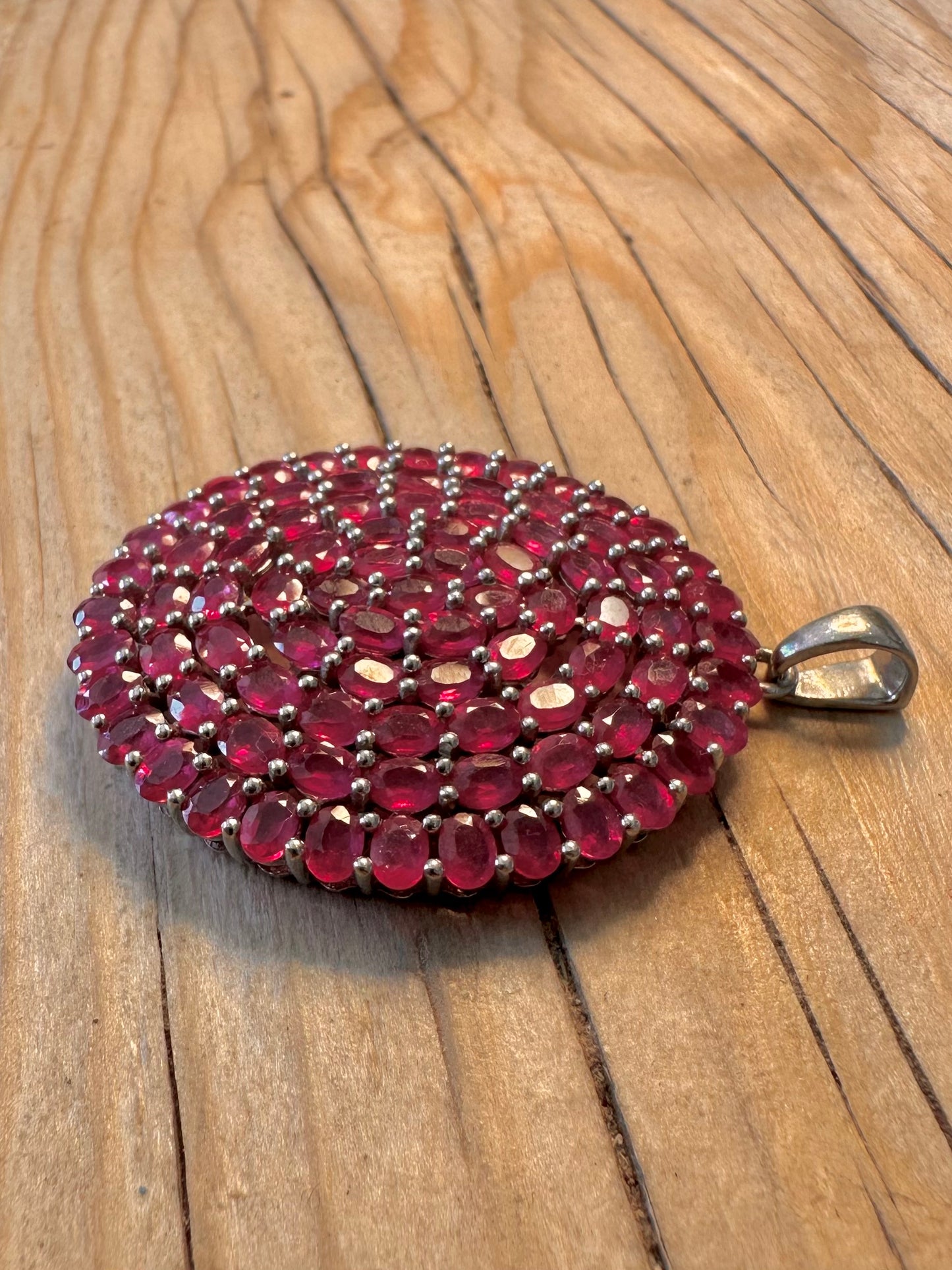 Modern Cluster Red Pink Ruby Stone 925 Silver Pendant