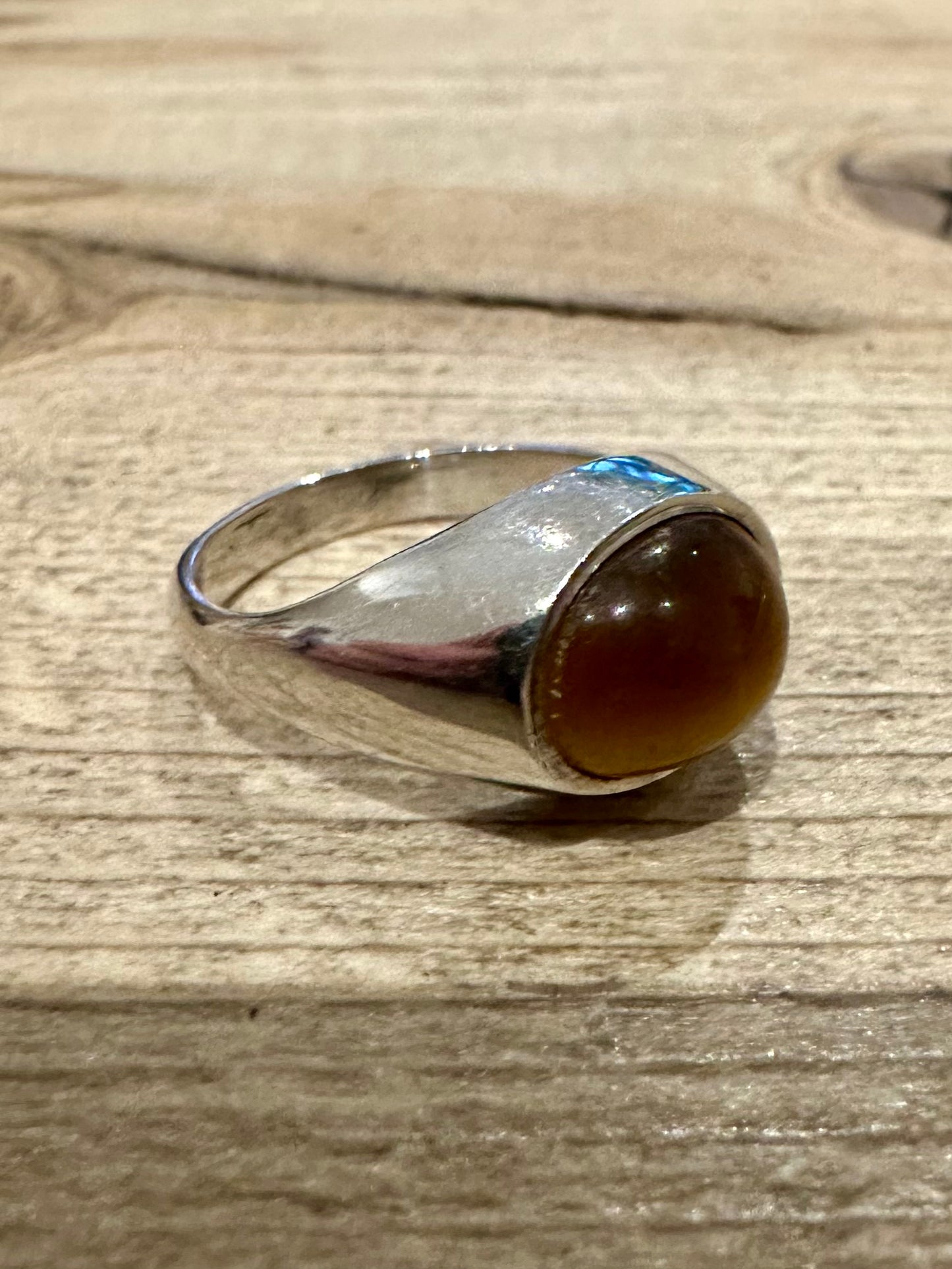 Vintage Tigers Eye 925 Silver Size M Ring