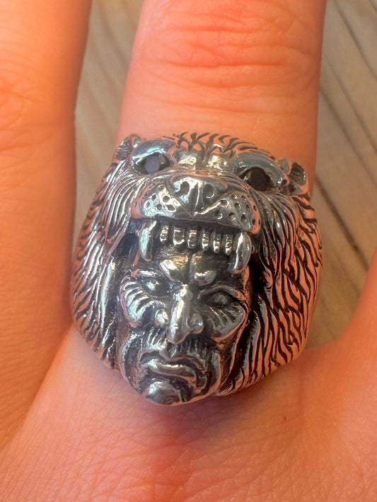 Vintage Native American Head Lion 925 Silver Size Z Ring