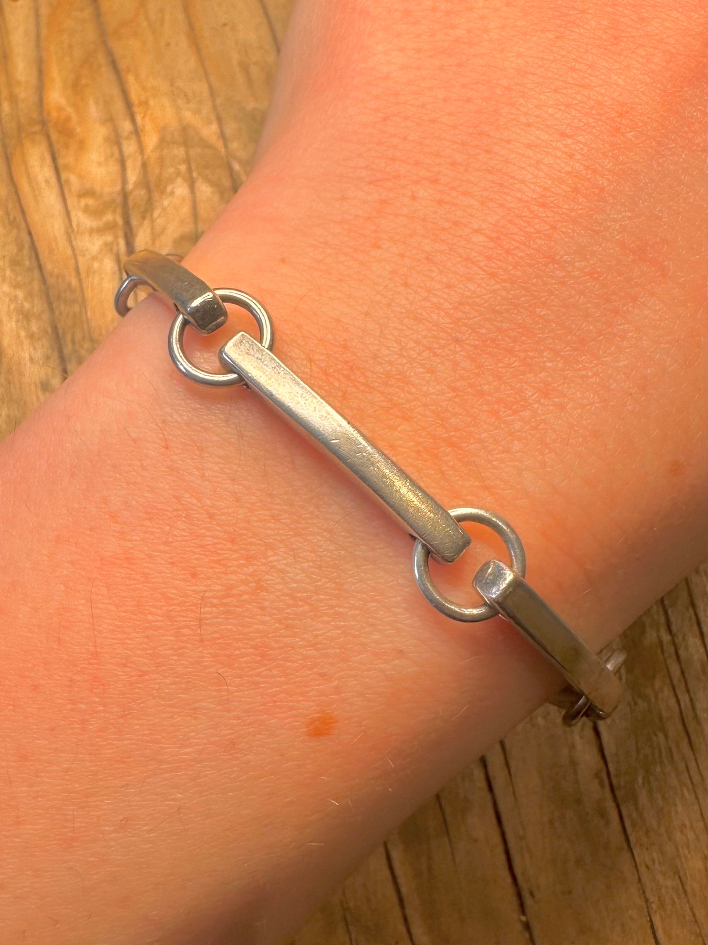 Abstrakter 1976 Querstab T-Steg 925 Sterling Silber 7,4 Zoll Armband