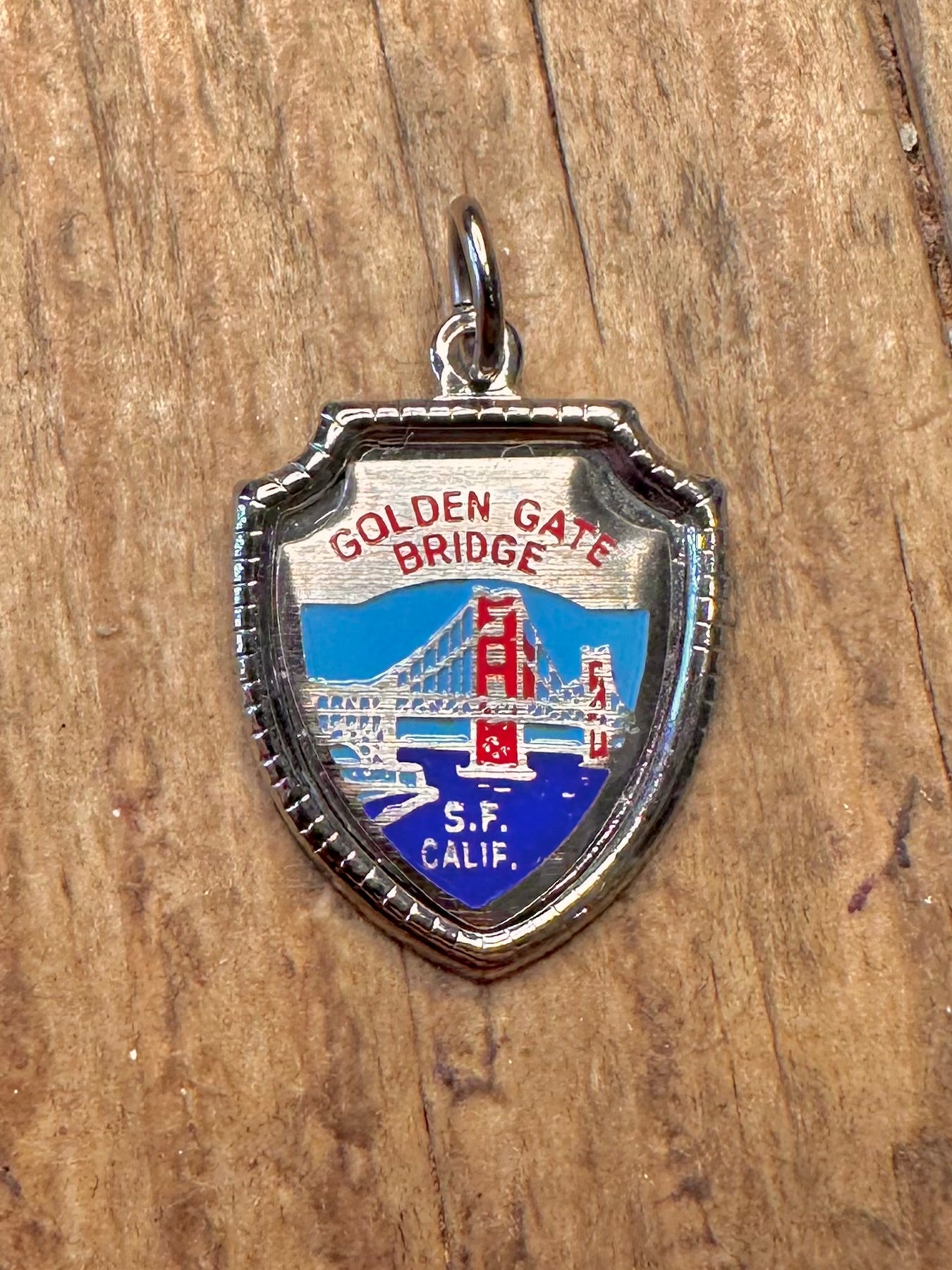 Golden Gate Bridge San Francisco Emaille Wappen 925 Sterling Silber Charm-Anhänger
