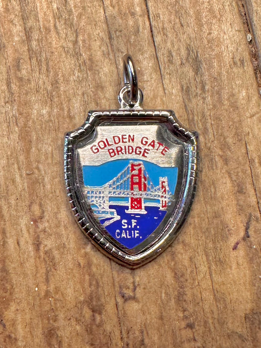 Golden Gate Bridge San Francisco Enamel Crest 925 Sterling Silver Charm Pendant