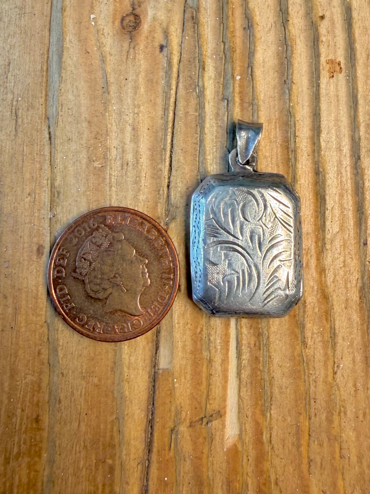 Rectangle Engraved Floral Locket 925 Sterling Silver Pendant