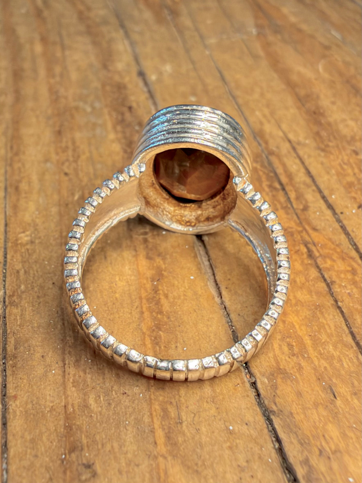 Tigers Eye Faceted Textured 925 Sterling Silver Size O Ring