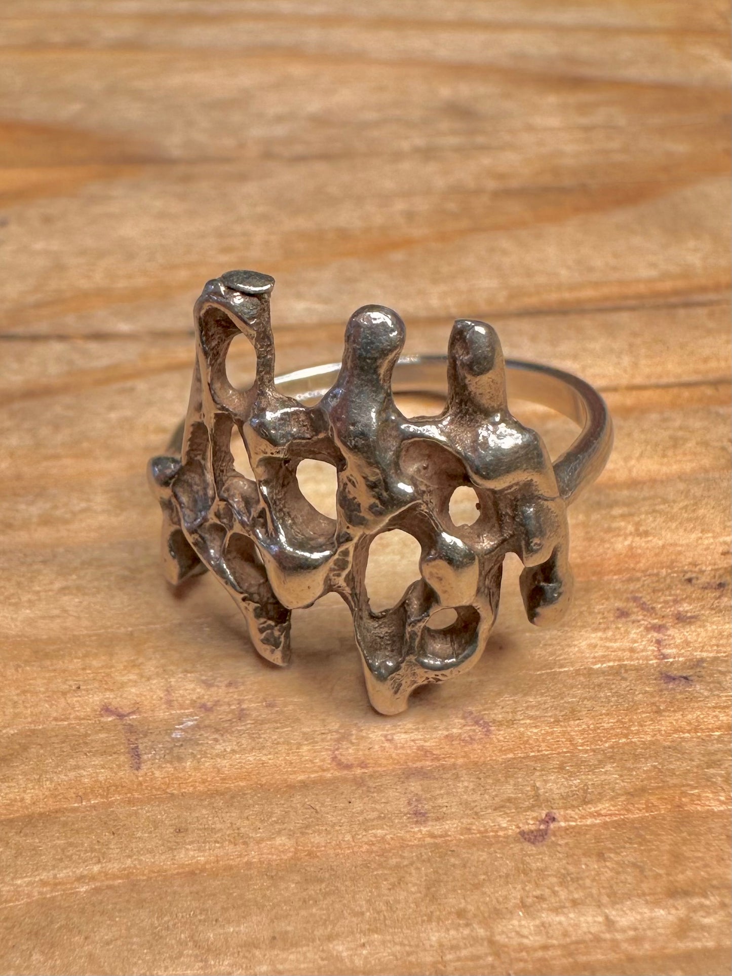 Brutalist 1973 Organic 925 Sterling Silver Size N Ring