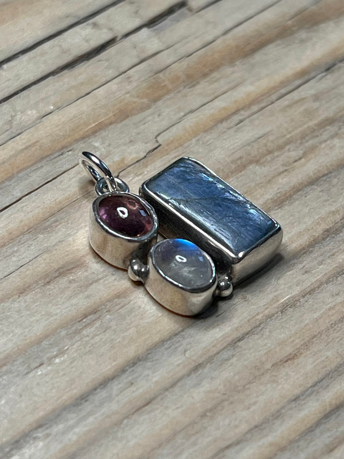 Multi Gemstone Rectangle and Oval 925 Marked Si Sterling Silver Pendant