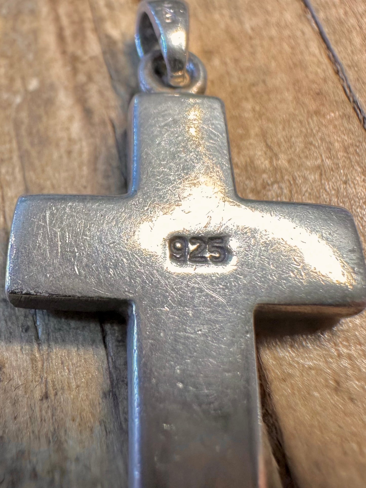 Blue Mother of Pearl Cross 925 Sterling Silver Pendant