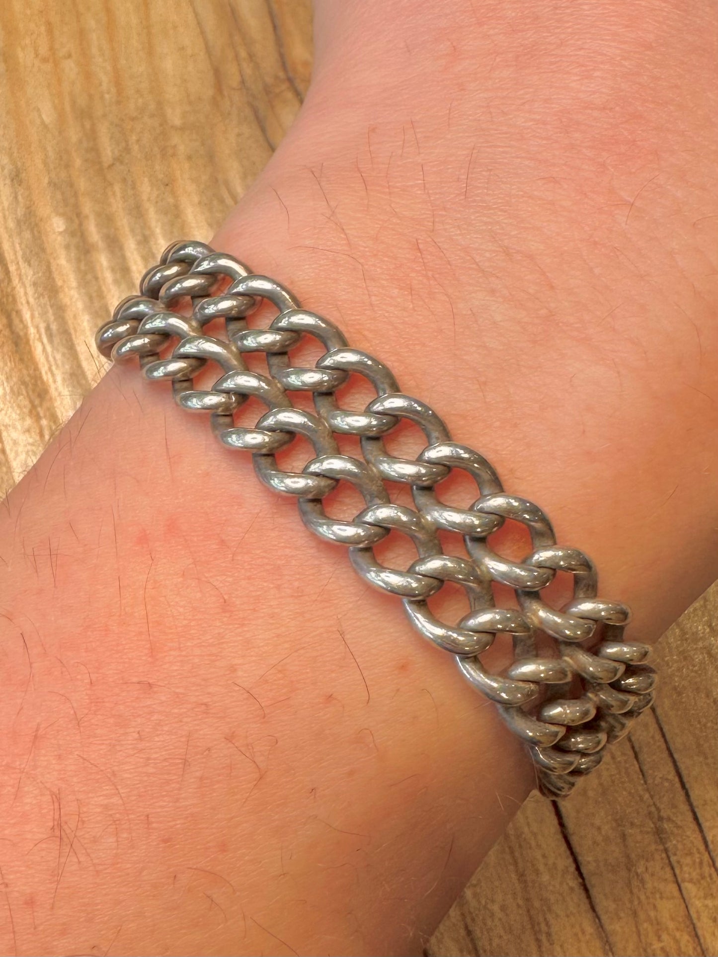 Vintage Double Link Curb Chain 925 Sterling Silver 7.8 inch Bracelet
