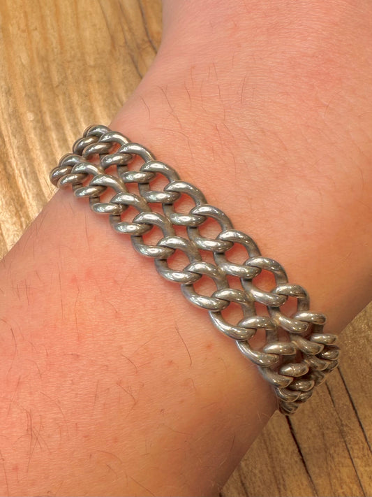 Vintage Double Link Curb Chain 925 Sterling Silver 7.8 inch Bracelet