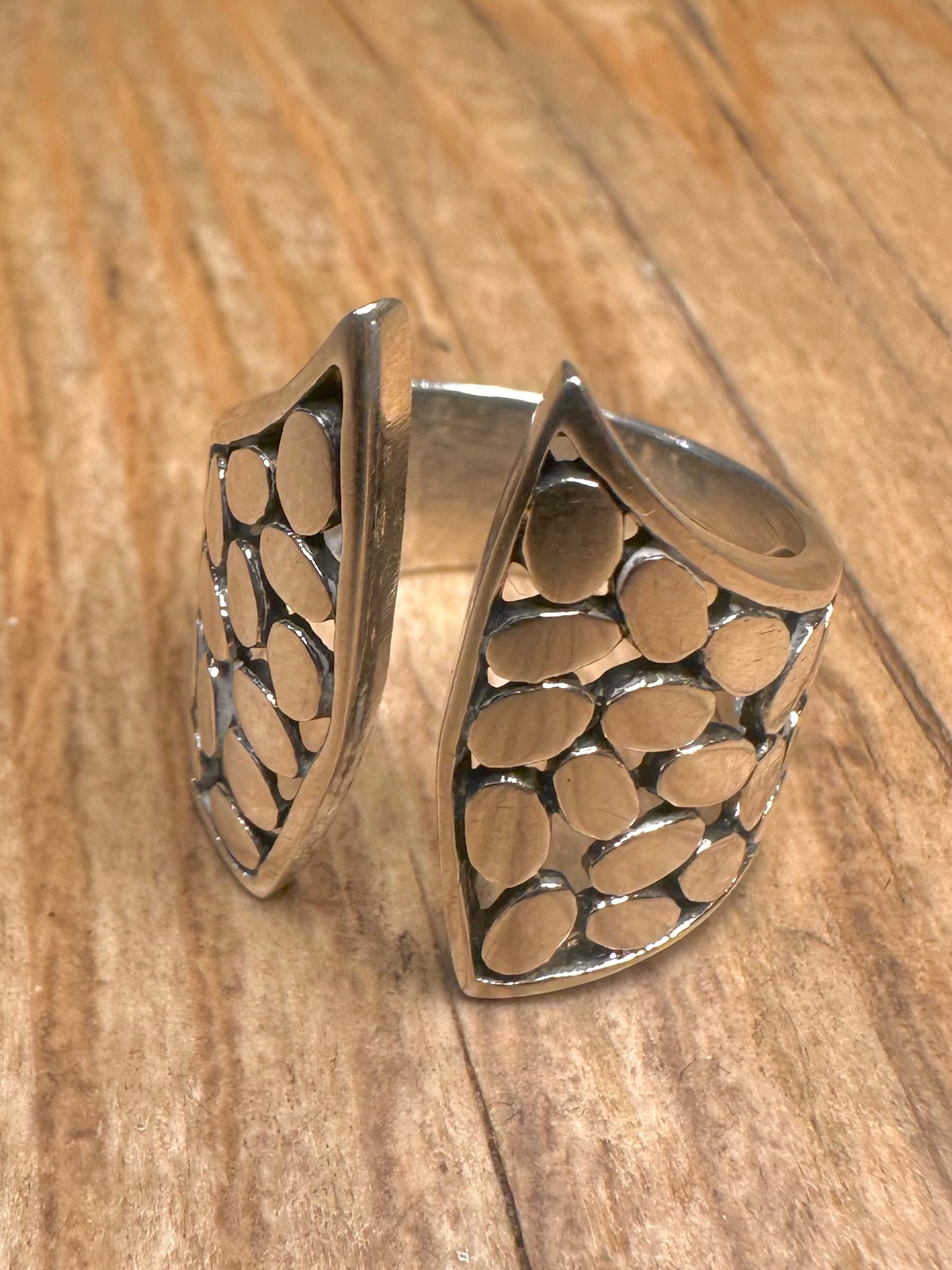 Vintage Bubble Effect Open Front 925 Sterling Silver Size R1/2 Ring