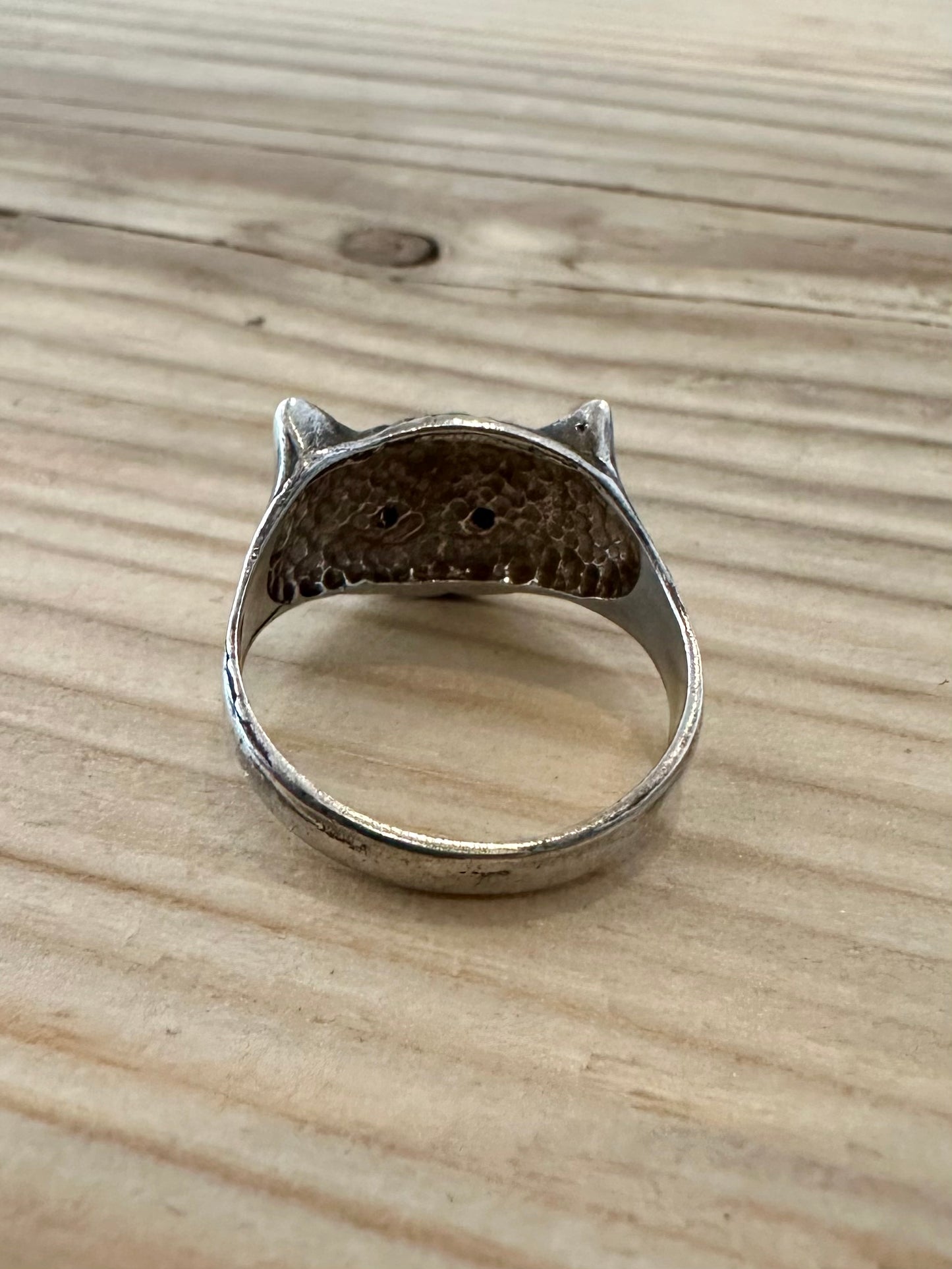 Vintage Cat with Blue Stone Eyes 925 Silver Size P1/2 Ring