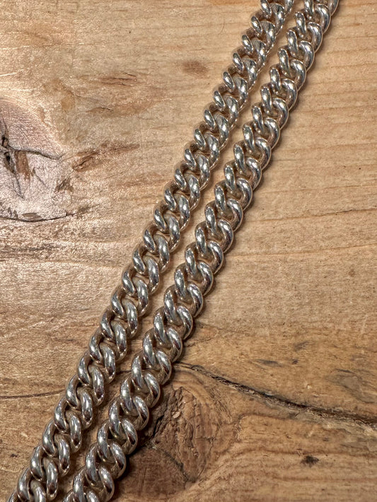 Vintage Heavy Close Curb Chain Double Albert Clasp 925 Silver 17.6 inch Necklace