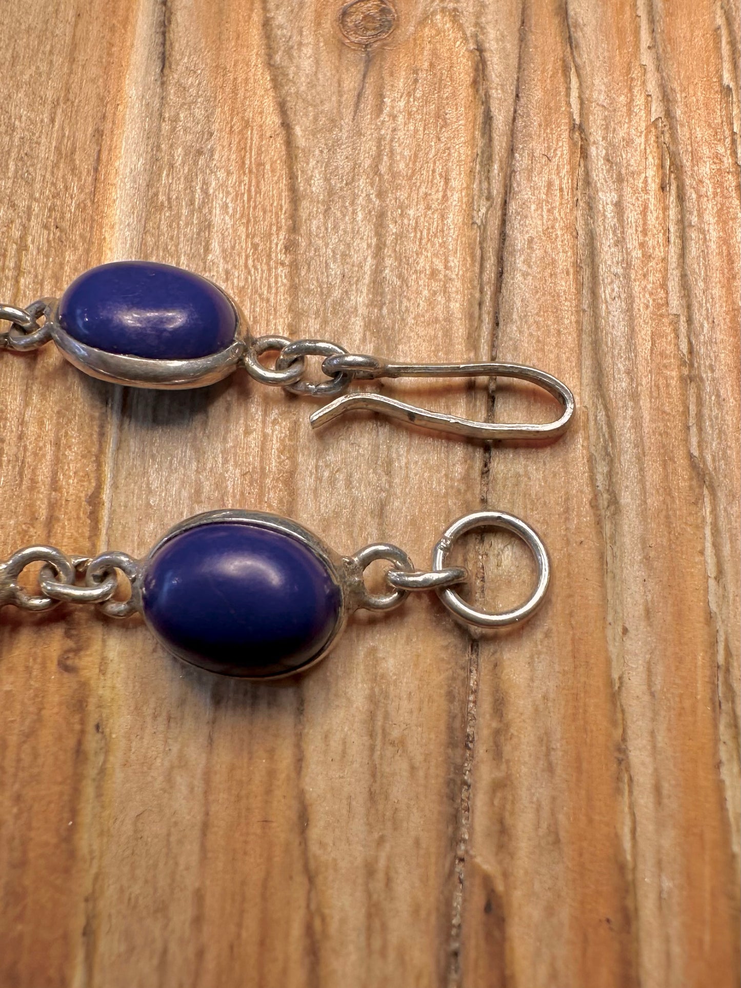 Vintage Blue Resin 925 Sterling Silver 7.2 inch Bracelet