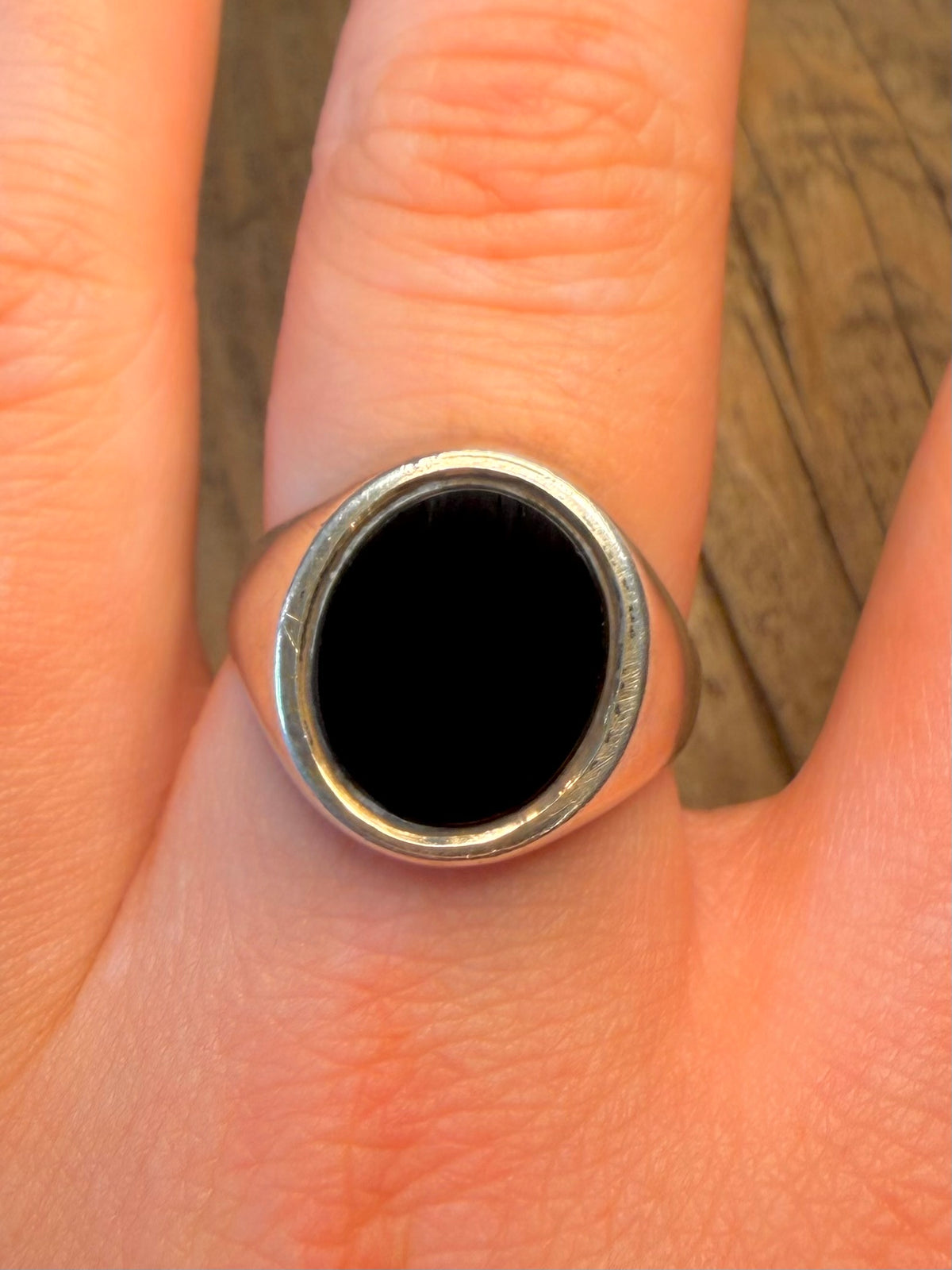 Black Onyx Signet Gold on 925 Sterling Silver Size V Ring