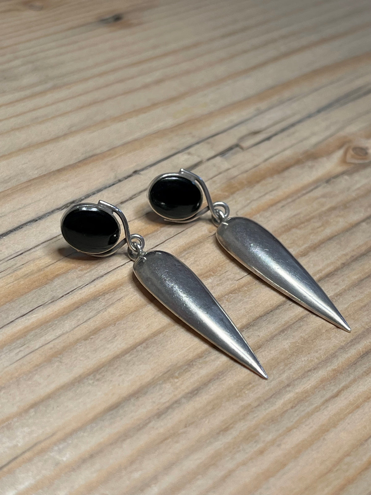 Black Onyx Tear Drop 925 Sterling Silver Earrings