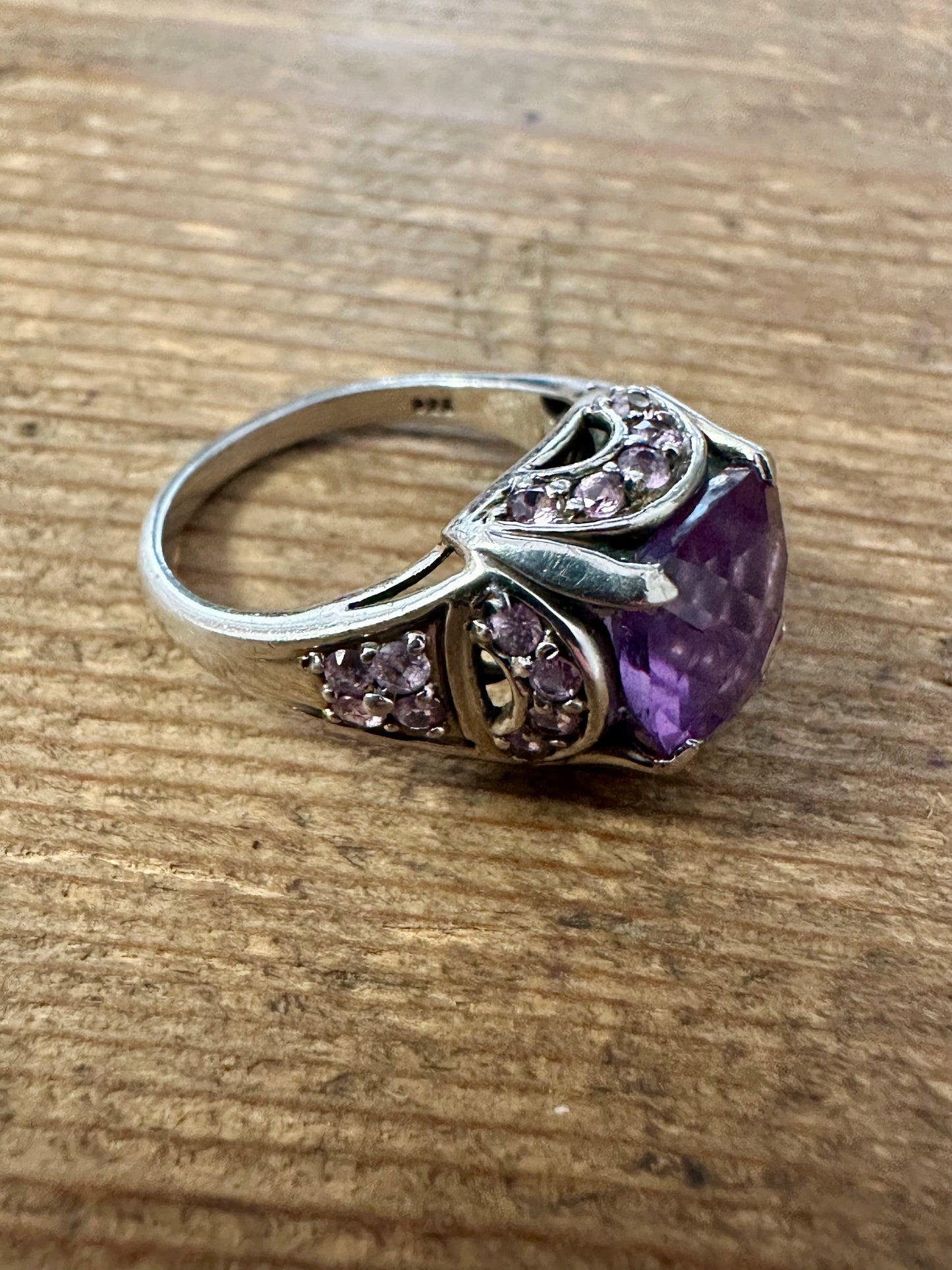 Modern Purple Stone 925 Silver Size P Ring