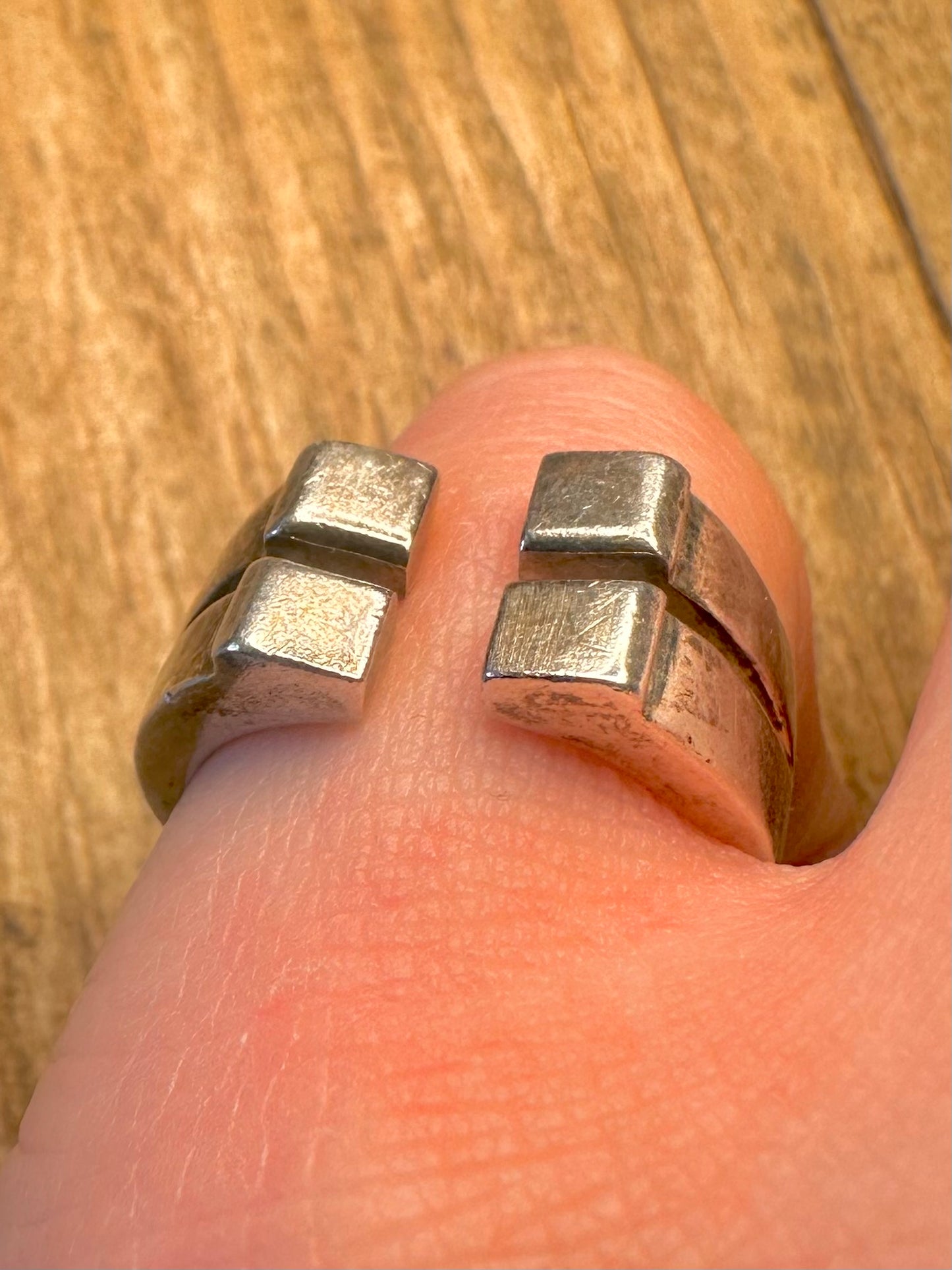 Abstrakter offener Dual-Block-Ring aus 925er Sterlingsilber, Größe N