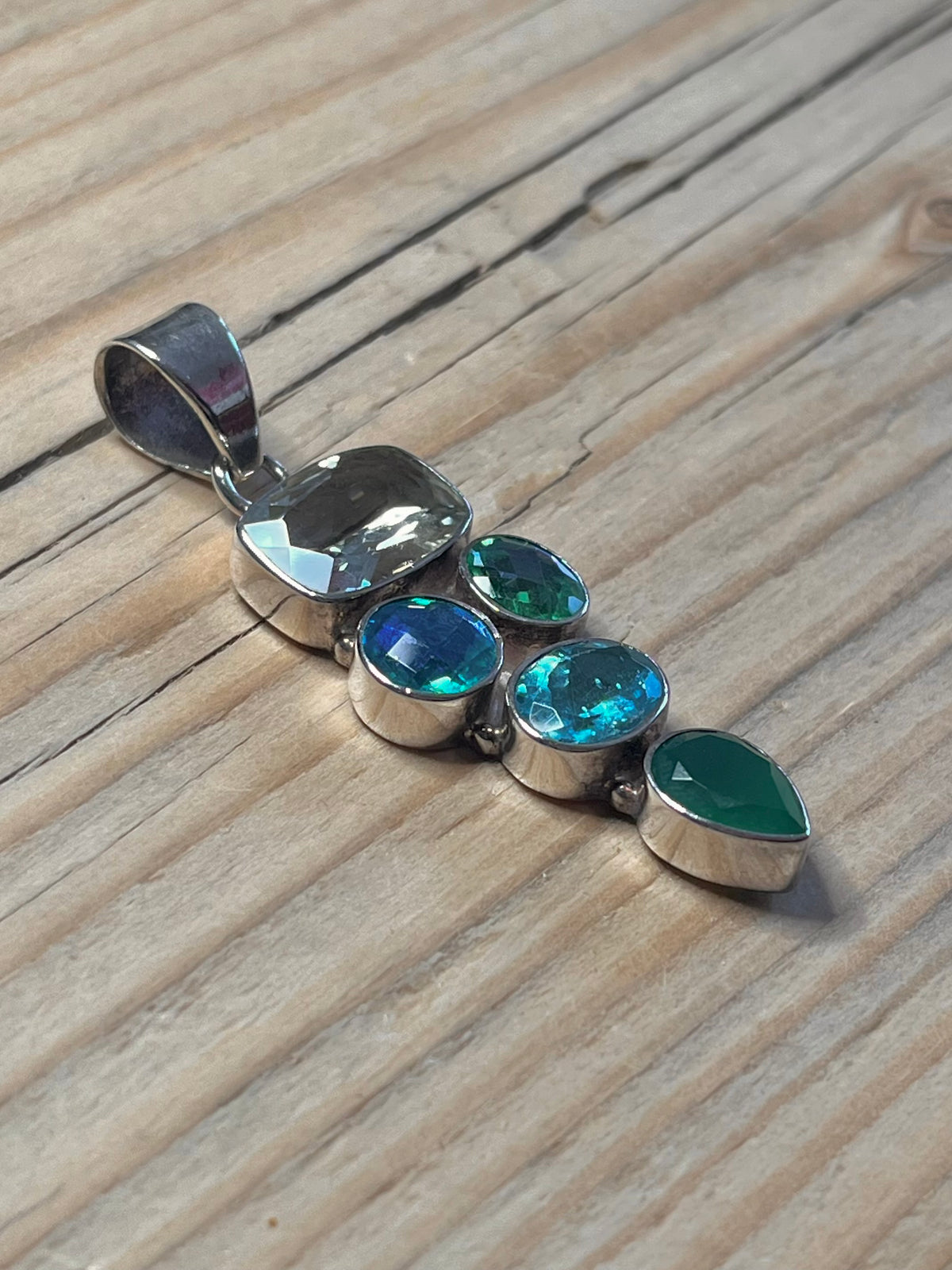 Multi Green Gemstone 925 Sterling Silver Pendant