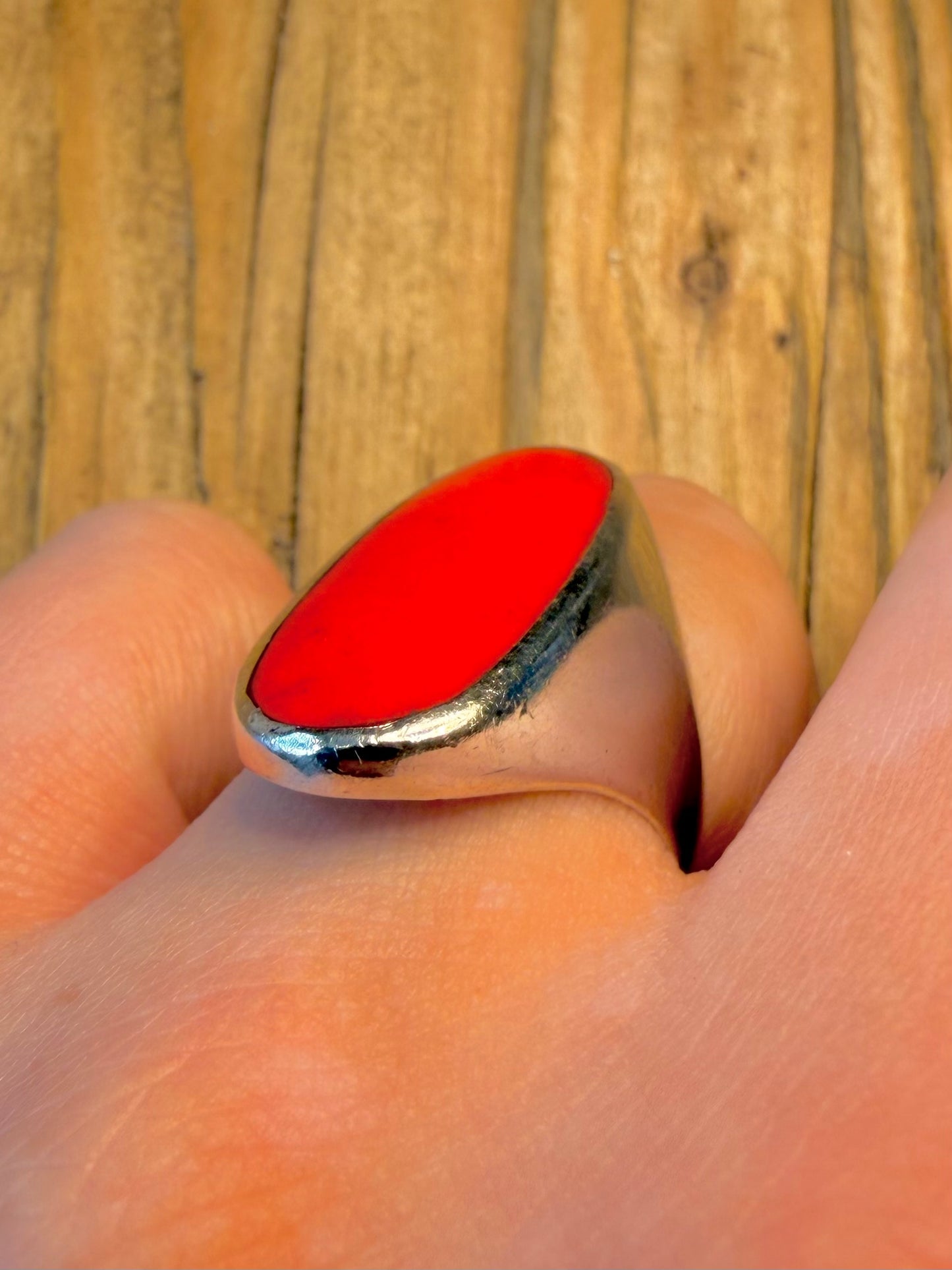 Oval Red 925 Sterling Silver Size P1/2 Ring