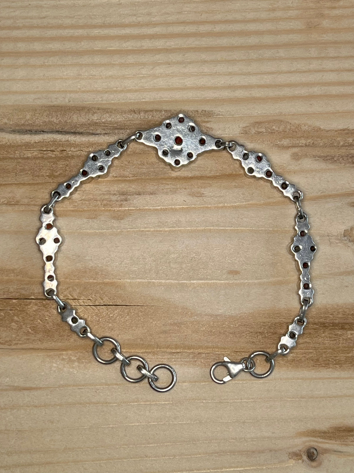 Garnet Flower Design 925 Sterling Silver 7.5 to 8.5 inch Bracelet