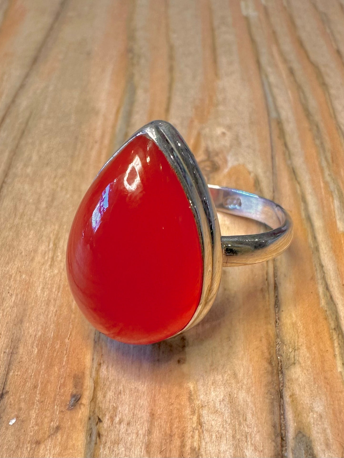 Moderner Karneol Tropfen 925 Sterling Silber Ring Größe S