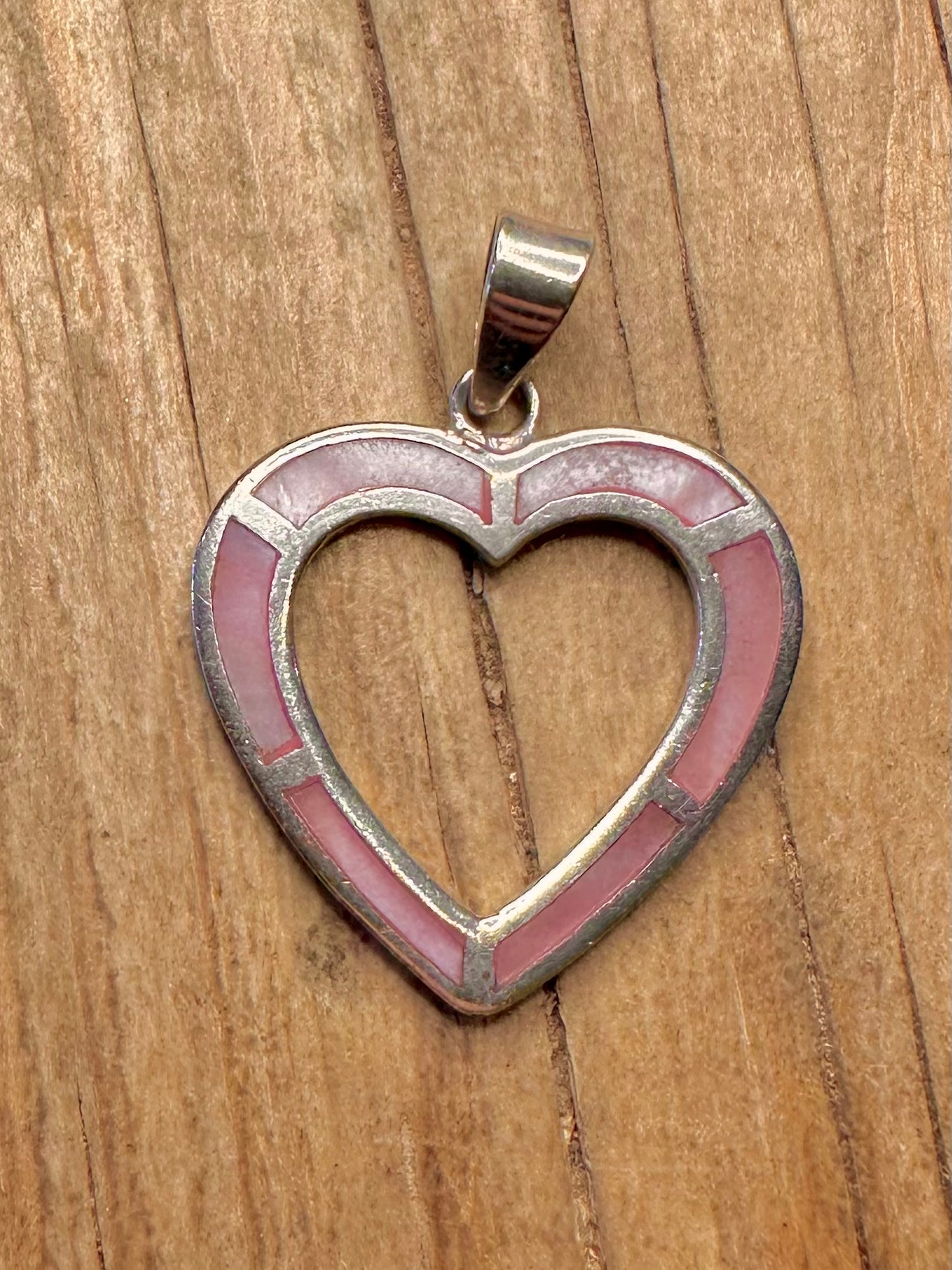 Modern Pink Mother of Pearl Heart 925 Sterling Silver Pendant
