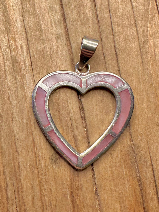 Modern Pink Mother of Pearl Heart 925 Sterling Silver Pendant