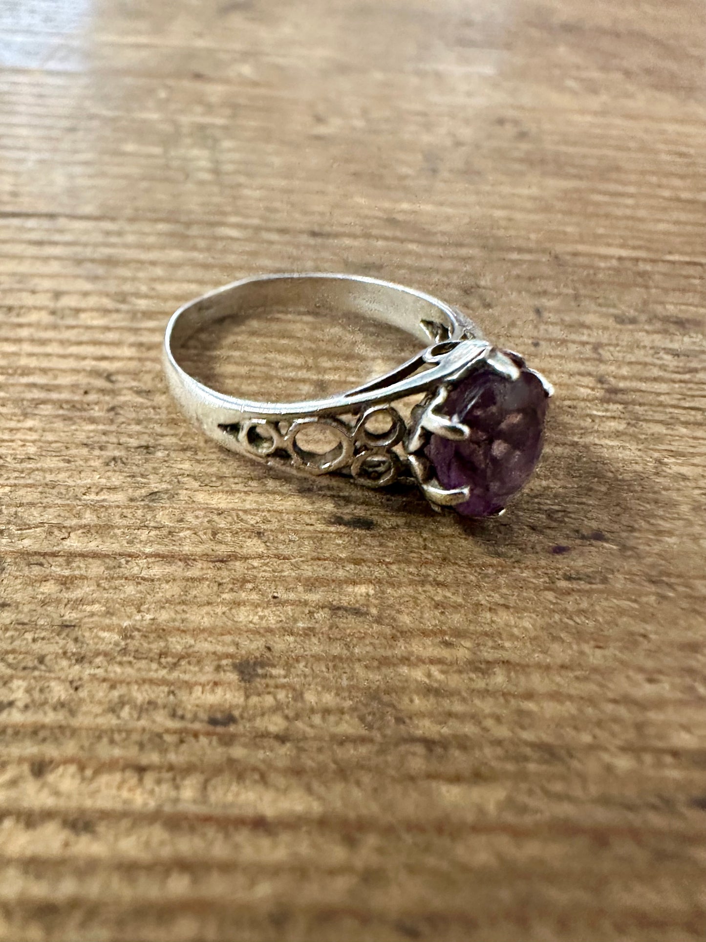 Vintage 1978 Amethyst 925 Silver Size L Ring