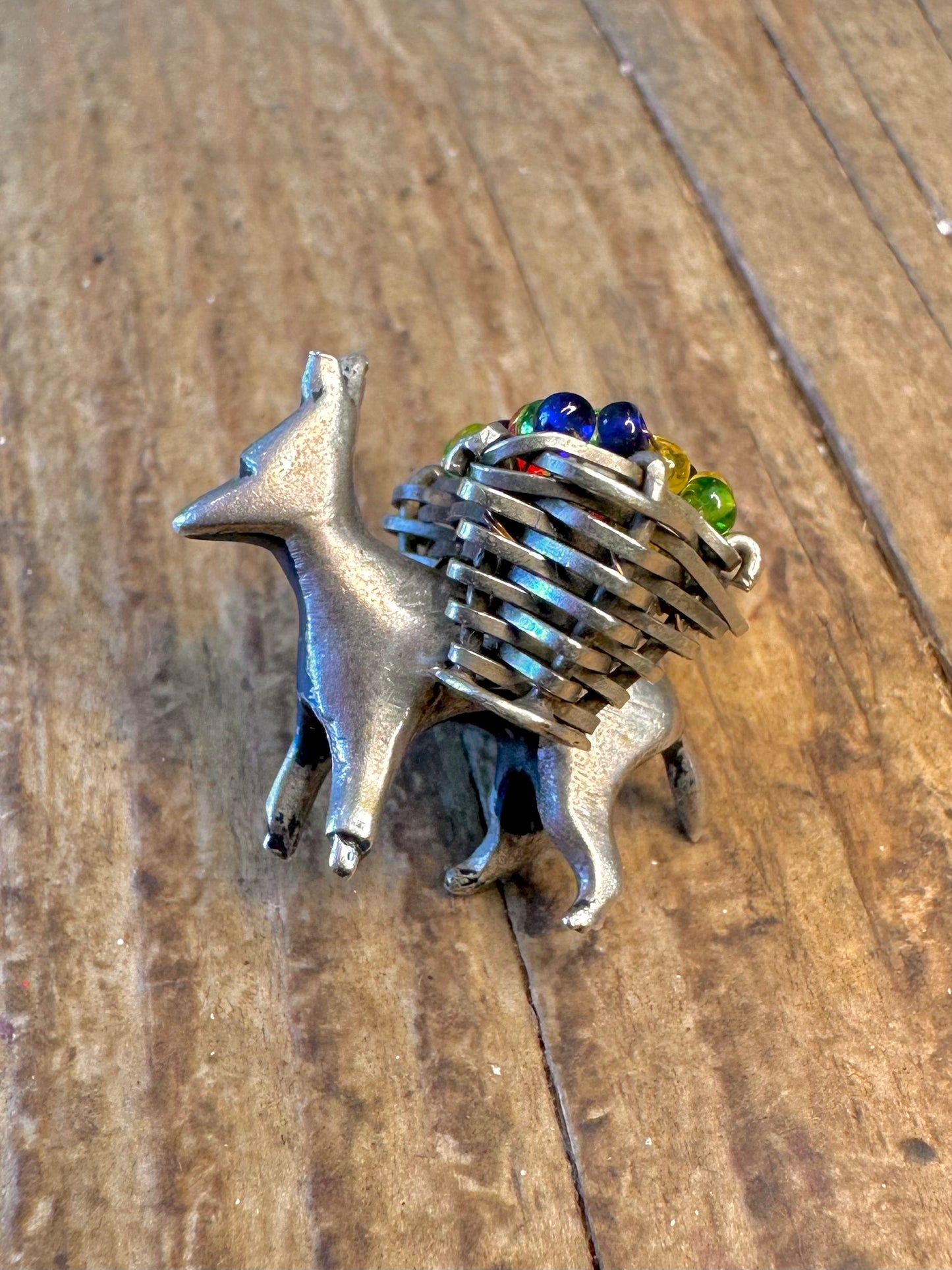 Donkey with Multi Coloured Beads 925 Sterling Silver Charm Pendant