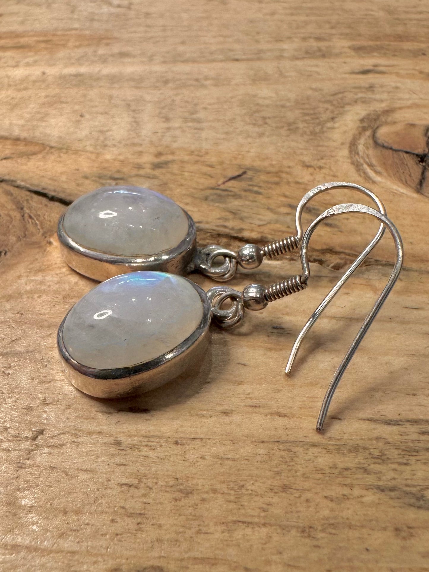 Vintage Moonstone Oval 925 Silver Earrings