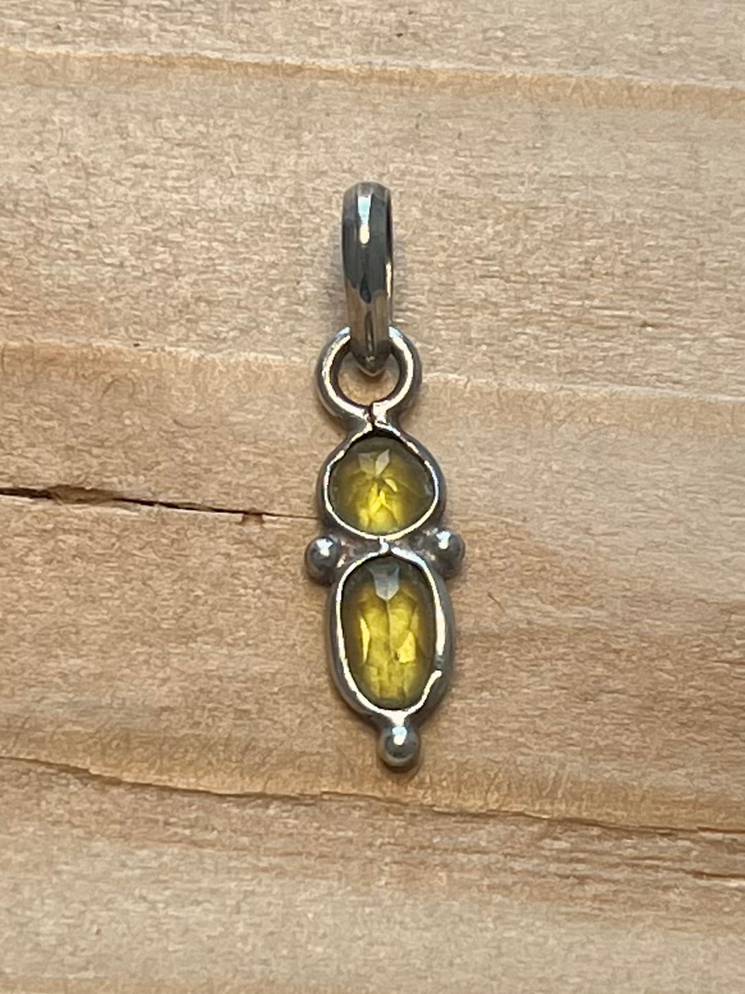 Small Double Peridot 925 Sterling Silver Pendant