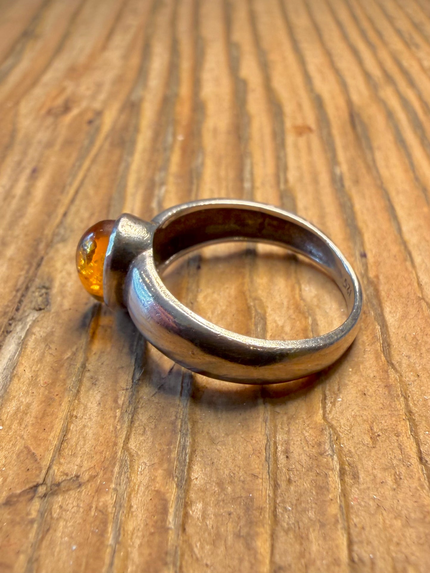 Amber Oval 925 Sterling Silver Size N1/2 Ring