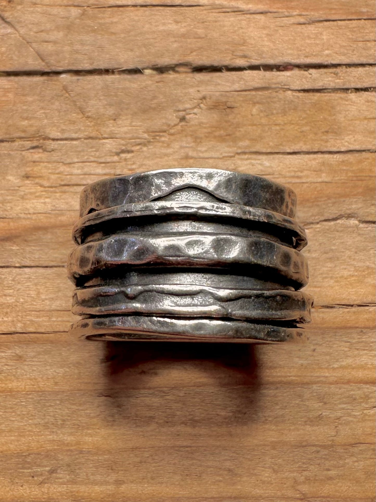 Vintage Hammered Band Spinner 925 Sterling Silver Size P Ring