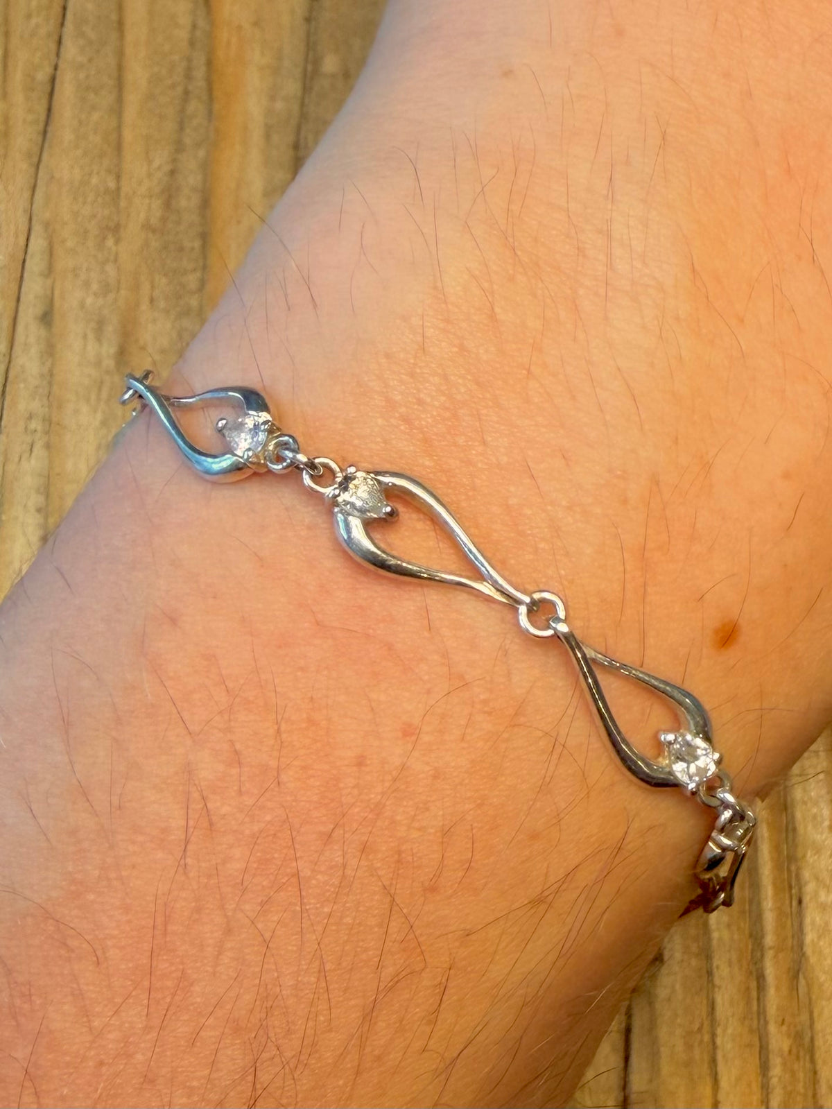 Teardrop Link Cubic Zirconia 925 Sterling Silver 6.5 to 8 inch Bracelet